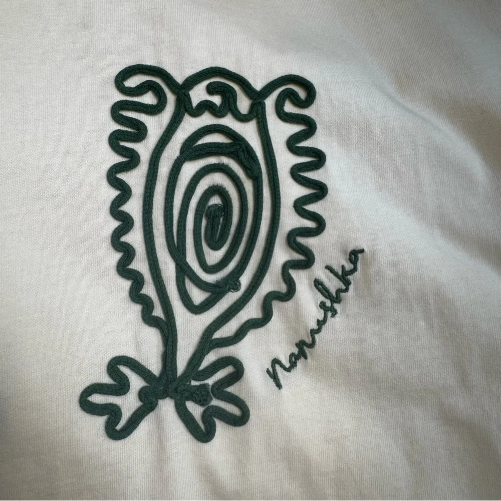 Nanushka Organic Cotton Embroidered Graphic Tee - Cream Butter Yellow - L - Picture 2 of 11